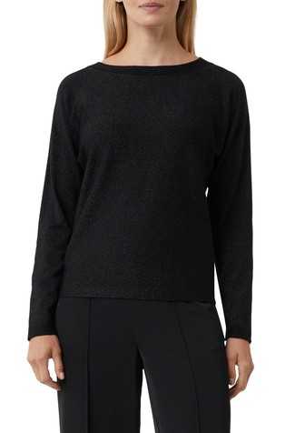 Fine knit sweater made from glitter yarn with batwing sleeves