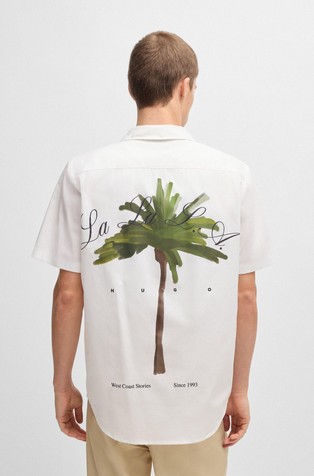 HUGO BOSS Relaxed fit bombažna srajca z umetniškim potiskom spredaj in zadaj Bela - Natural 2