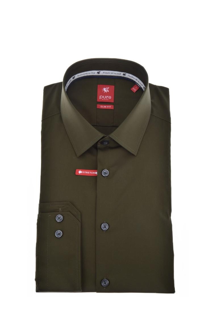 PURE H.TICO Slim fit City srajca z dolgimi rokavi Zelena -  Olive 