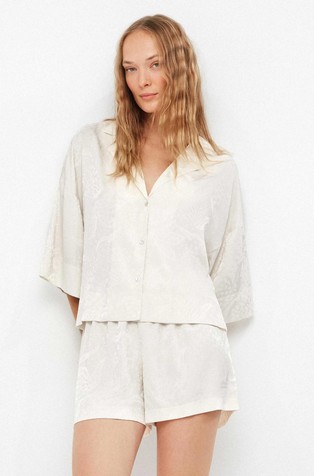 Pajama set with shorts and shirt in satin jacquard fabric