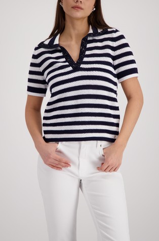 Ajour short-sleeved jumper with rhinestones