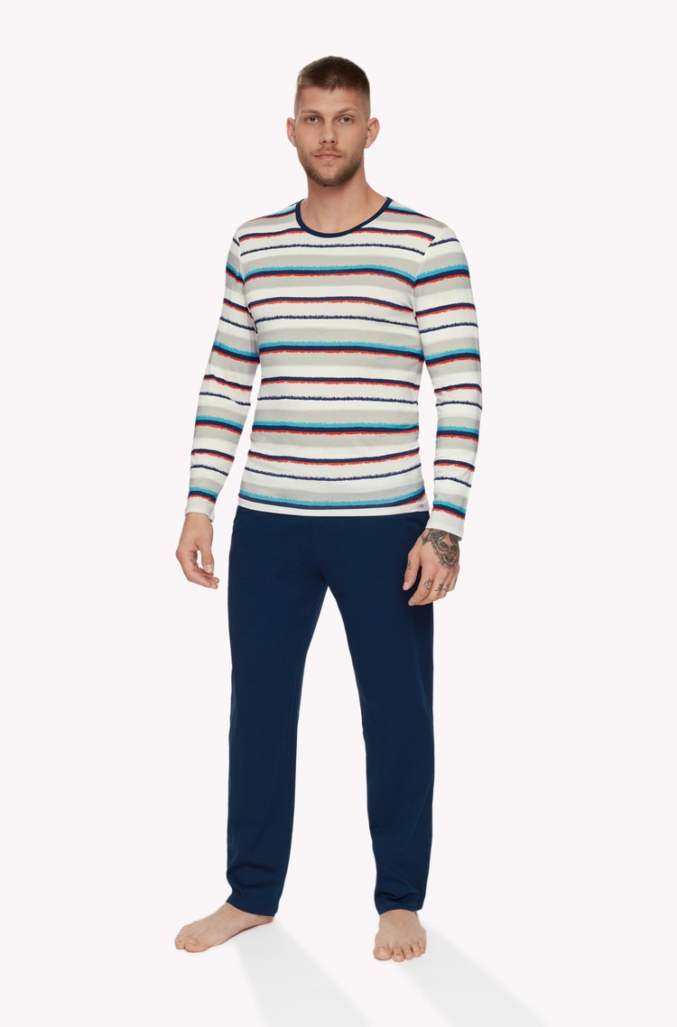 LISCA Mars pižama z dolgimi rokavi Večbarvna - Multi/Navy Blue 
