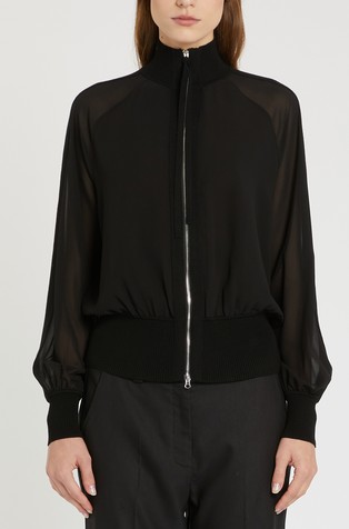 Georgette blouson jacket with knit trims