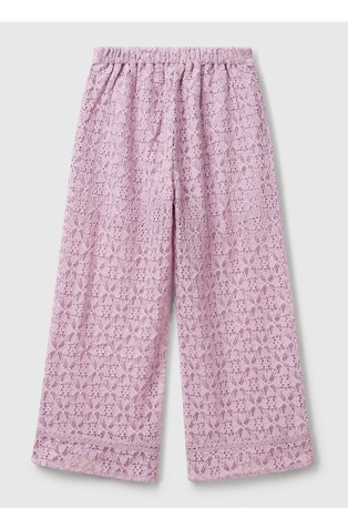 BENETTON Široke čipkaste hlače Škrlatna - Lilac 2
