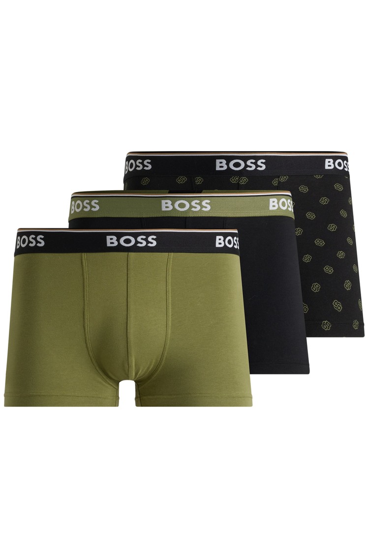 HUGO BOSS Paket 3 bombažnih boksaric z logo pasom Večbarvna - Black / Green 