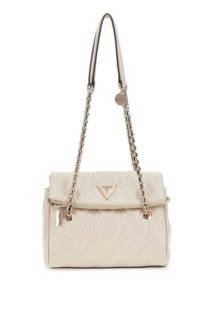 GUESS Eda manjša prešita torbica Bež - Light Beige 