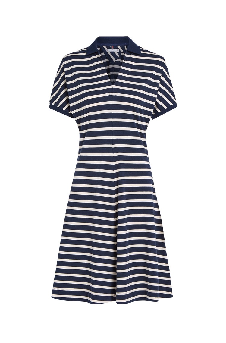 TOMMY HILFIGER Zvončasta obleka s polo ovratnikom Modra - Blue / White 