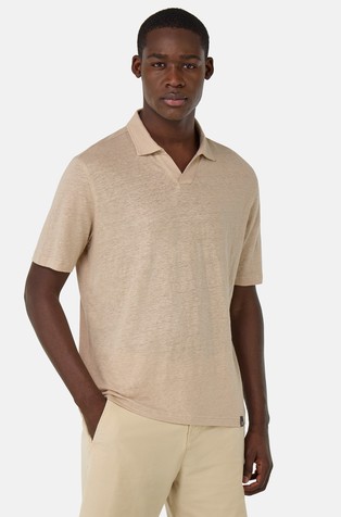 Polo majica iz raztegljive lanene jersey tkanine