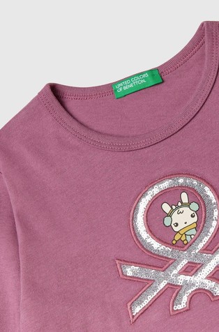 BENETTON T-shirt with logo and sequins Dark Mauve 3