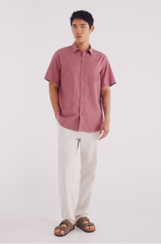 Cotton and linen blend shirt with short sleeves