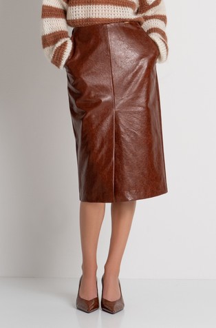 Sheath skirt slim fit middle length made in fake leather