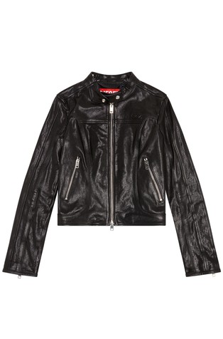 DIESEL Leather jacket with embossed D Black 4