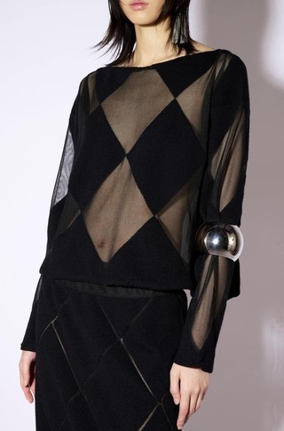 Wool sweater with diamond sheer inserts