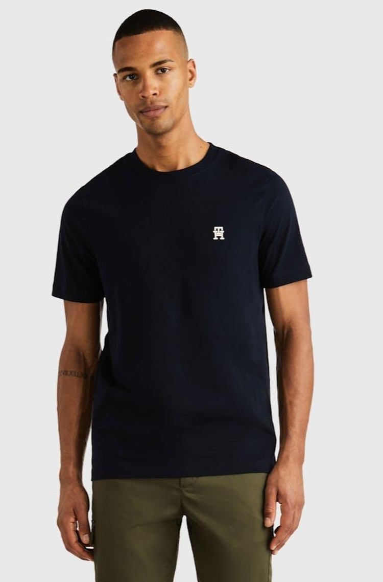 TOMMY HILFIGER Majica z vezenim TH monogramom Modra - Dark Blue 