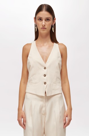 Telovnik iz mešanice viskoze in lana z vezenino