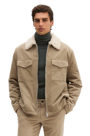 Corduroy jacket with teddy collar