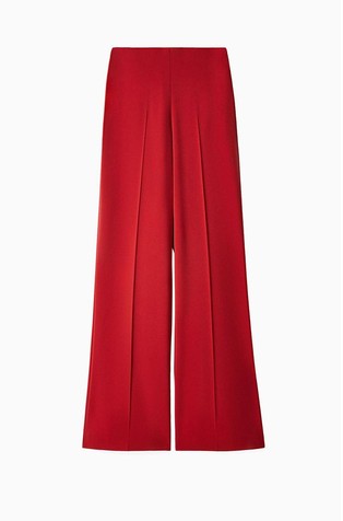 Široke hlače iz raztegljive krep tkanine z logo detajlom zadaj