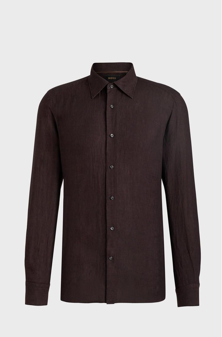 HUGO BOSS Slim-fit shirt in linen Brown 