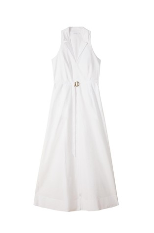 Dolga obleka iz poplina z visokim razporkom spredaj