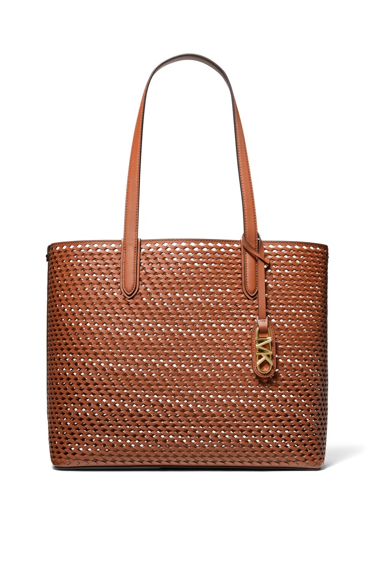 MICHAEL KORS Eliza velika usnjena tote torba s prepleteno zasnovo Rjava - Brown 