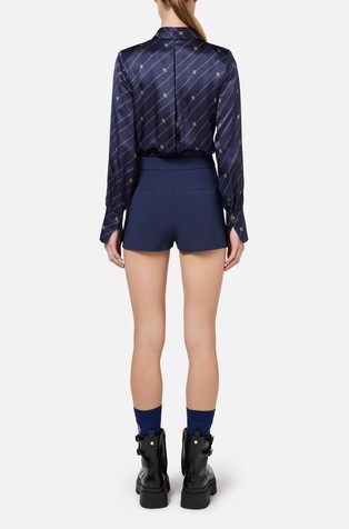ELISABETTA FRANCHI Bodysuit-style printed blouse in georgette fabric Navy / Cream 2