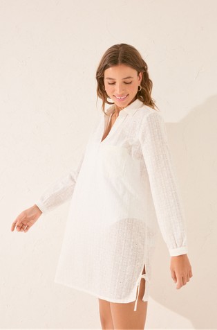 WOMEN'SECRET Bombažna obleka z vezeninami Bela - White 5