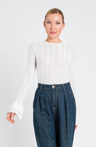 Knit jumper with flounced cuffs