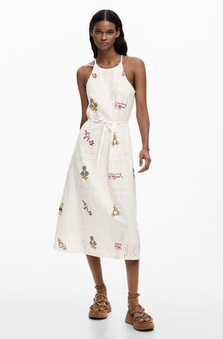 Cotton halter dress with embroidery