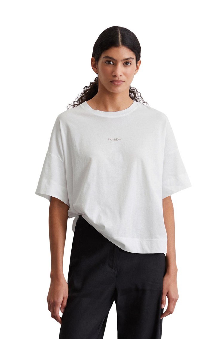 MARC O'POLO Relaxed fit majica s kratkimi rokavi in potiskom na hrbtu Bela - White 