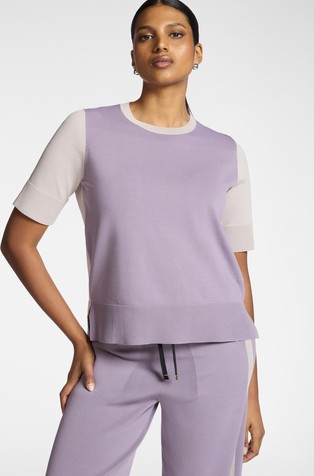 Short-sleeved knit sweater in colour-block