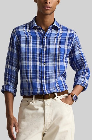 Custom Fit Plaid Linen Shirt