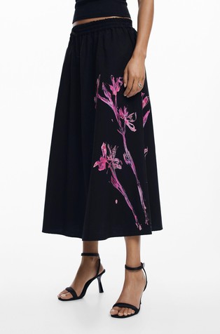 Midi skirt with an orchid motif