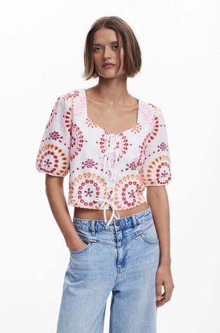 Bluza z vezeninami in detajlom pentlje