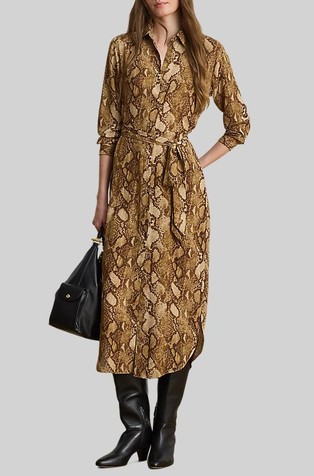 Snakeskin-print Georgette Shirtdress