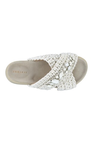 INUIKII Woven natikači s platformo in okrasnimi kamni Bela - Ivory White 2