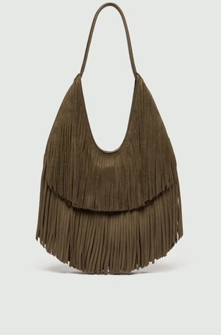 Faux-seude hobo bag with fringes