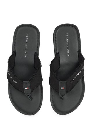 TOMMY HILFIGER Platnene japonke z logotipom Črna - Black 5