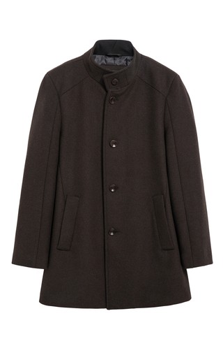 Wool-blend short coat with stand-up collar