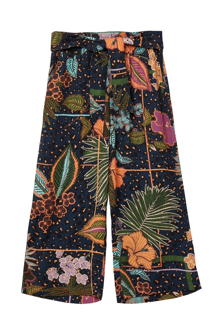 S.OLIVER Loose fit satenaste viskozne hlače z vzorcem Večbarvna - Blue, Multicolor 