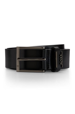 Italian-leather belt with logo hardware trim