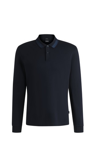 Mercerised-cotton slim-fit polo shirt with long sleeves