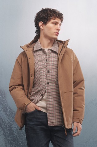 Padded water-repellent parka with hood