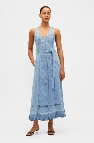 Ženska midi denim obleka z gumbi