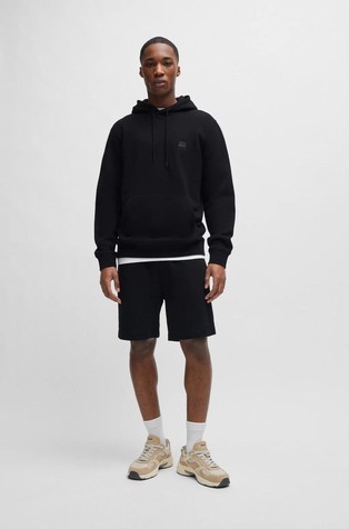 HUGO BOSS Bombažen pulover s kapuco in logo našitkom Črna - Black 3