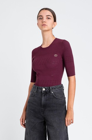 Viscose-blend knit short-sleeved jumper