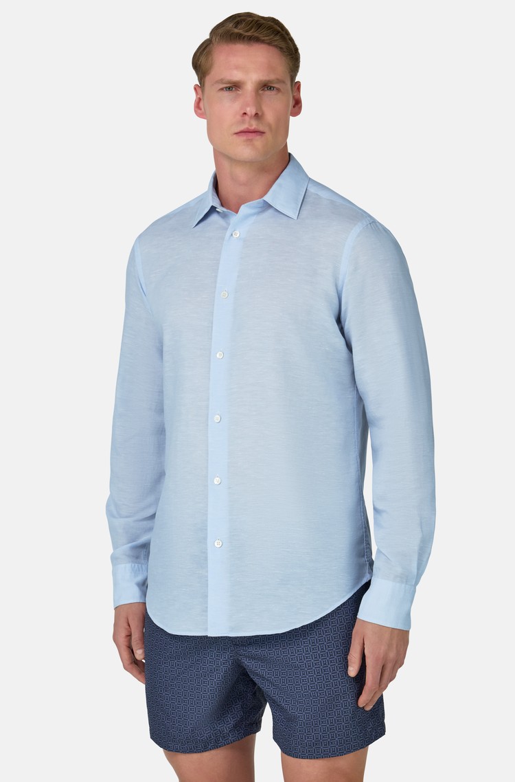 BOGGI MILANO Regular fit srajca iz mešanice tencela in lana Modra - Light Blue 