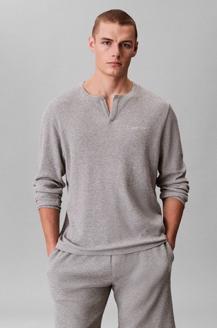 Henley zgornji del pižame z vafelj teksturo