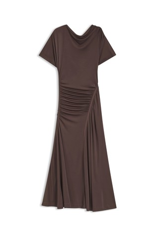 Obleka iz raztegljive viskoze z nabranimi detajli