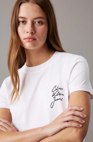 CALVIN KLEIN Slim fit logo majica s kratkimi rokavi Bela - Bright White 3
