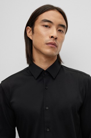 HUGO BOSS Performance-stretch slim-fit shirt in cotton-blend jersey Black 3